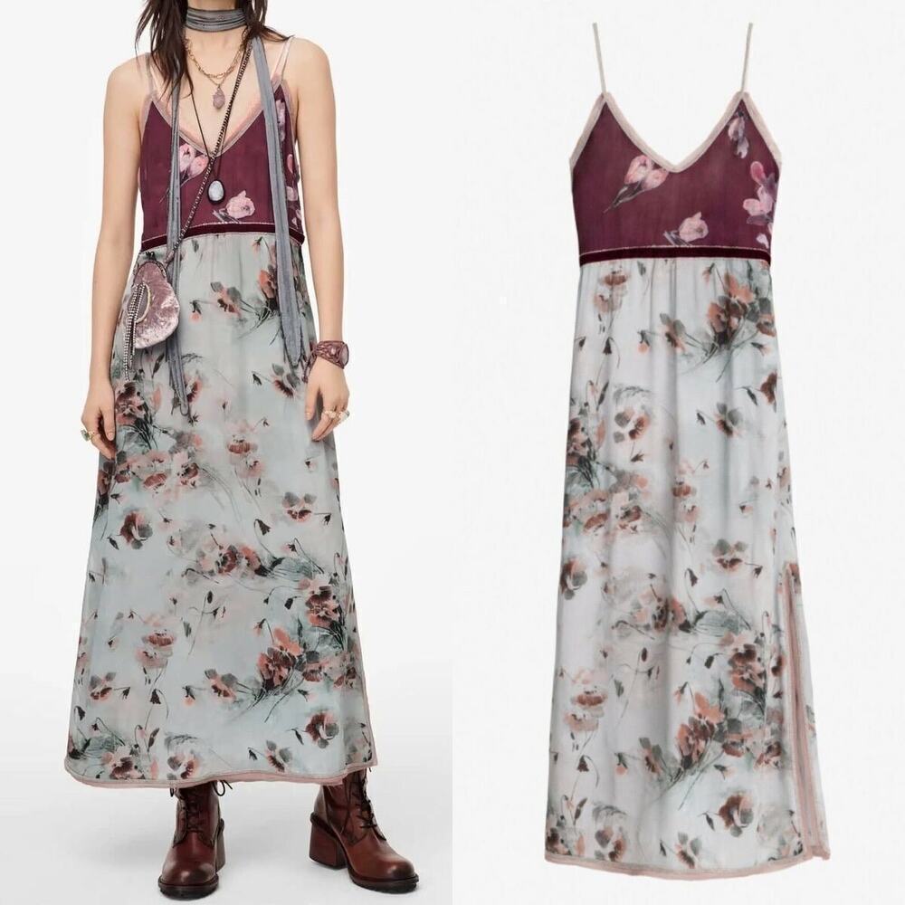 Zara sleeveless lined rhinestones floral bohemian dress medium unique v neck NWT